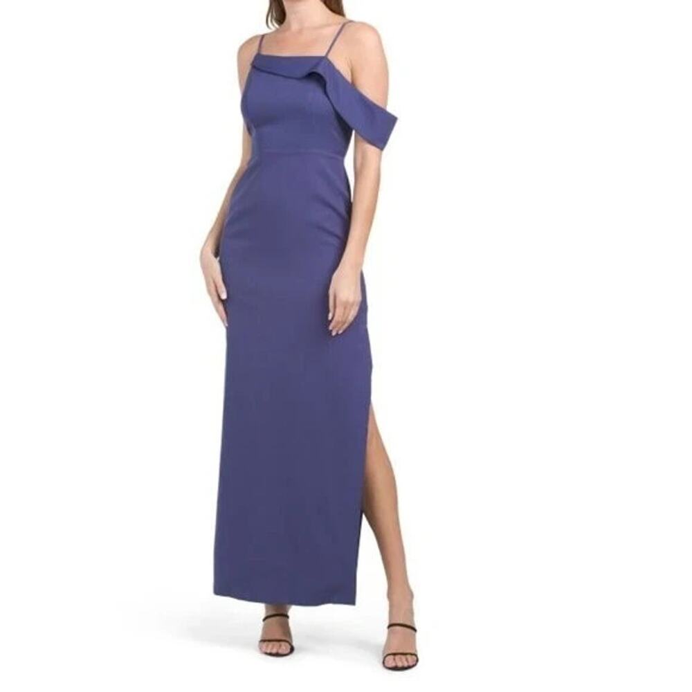 Laundry by Shelli Segal Gown with Side Slit Size 10 Dazzling Blue